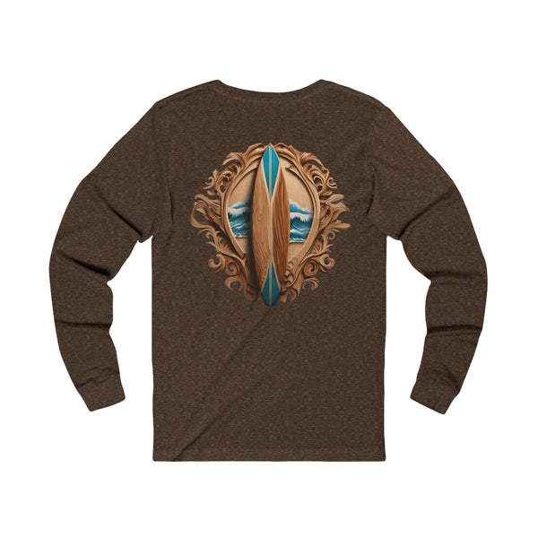 Custom Waverider Coffee Company Wood Surfboard Art Logo Designed Jersey Long Sleeve Tee